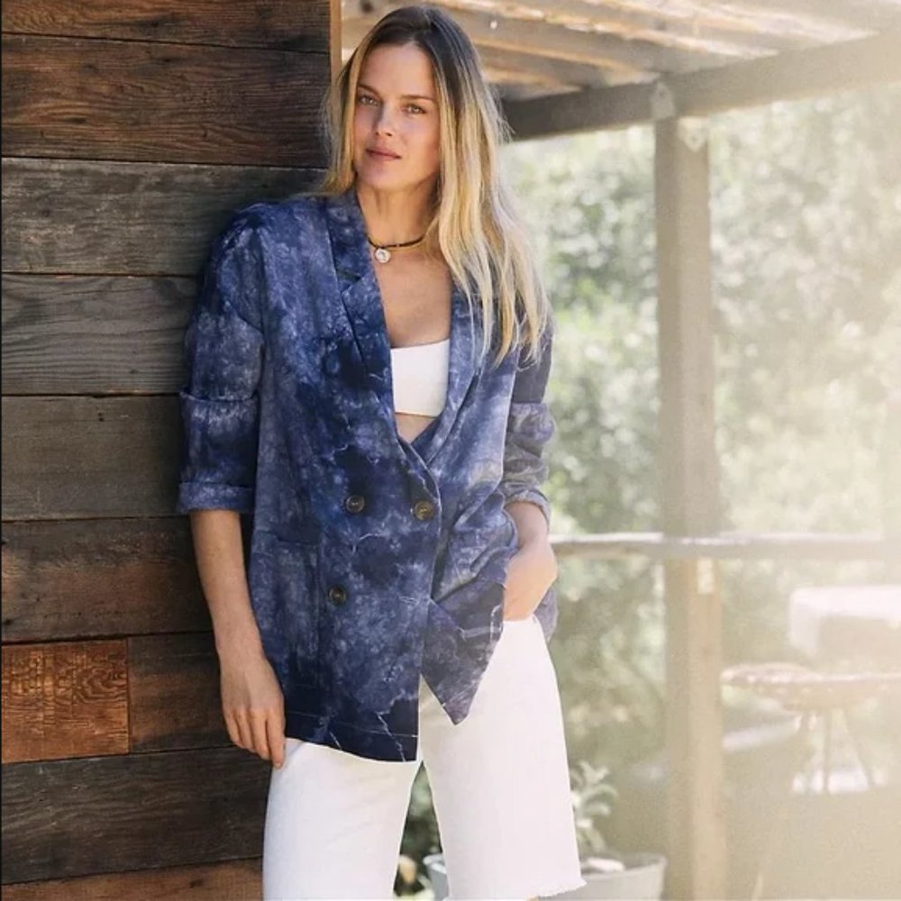 Oversized Linen Blend Tie Dyed Blazer 💙